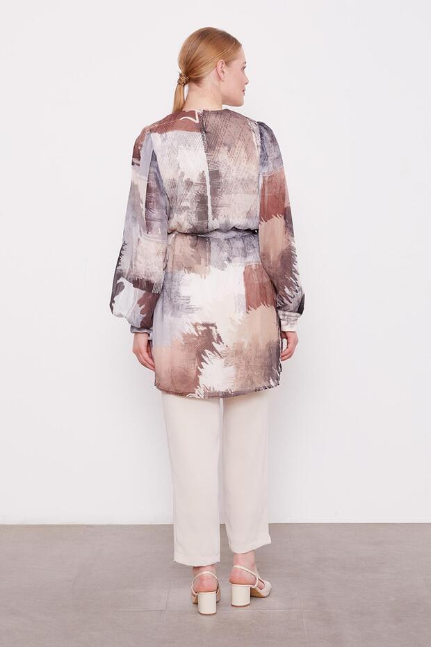 Gray Mixed Brush Pattern Chiffon Tunic - 6