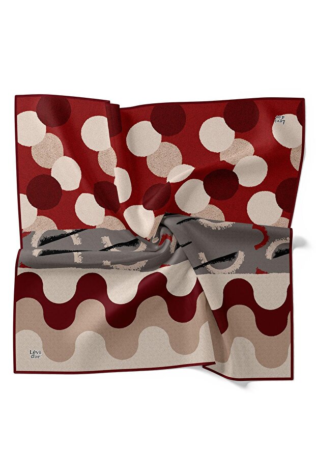 وشاح حريري بنمط دائري بني اللون - 4