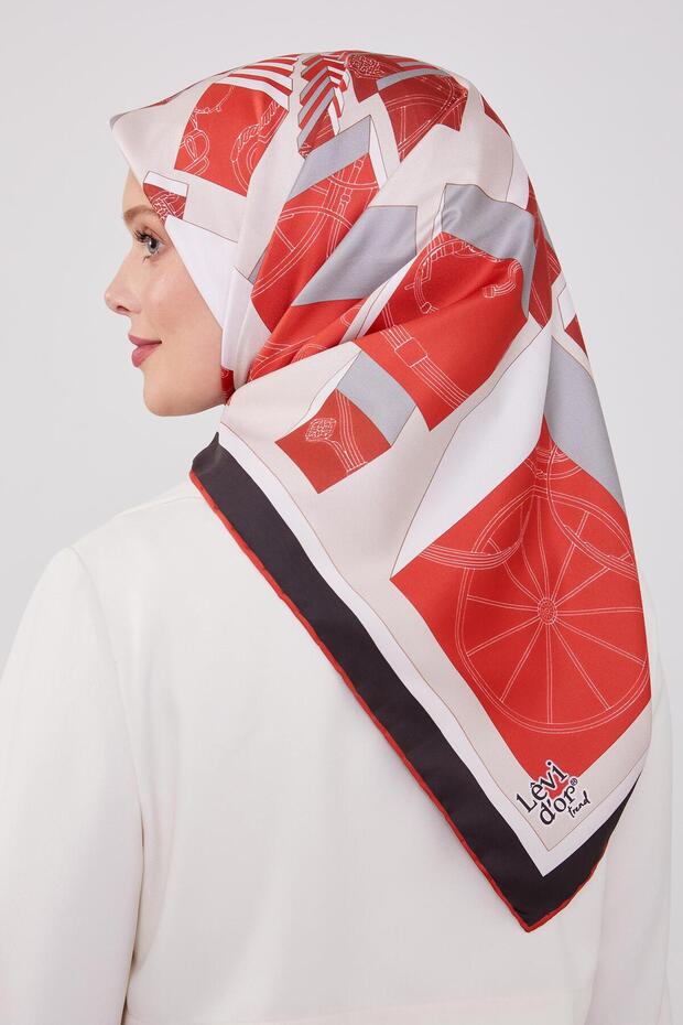 وشاح منقوش على شكل مكعب أحمر - 3