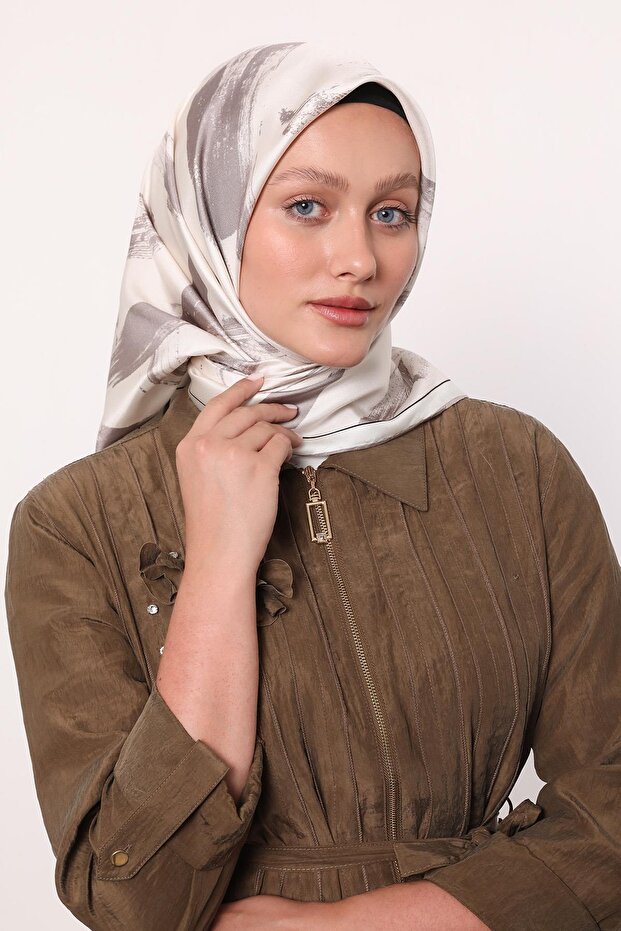 Mink Brush Mark Pattern Twill Silk Scarf - 2