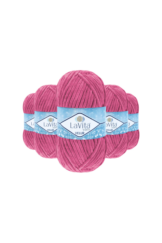 Velur Velvet Hand Knitting Yarn 100% Polyester 500Gr 5 Pcs (4148 Pink)