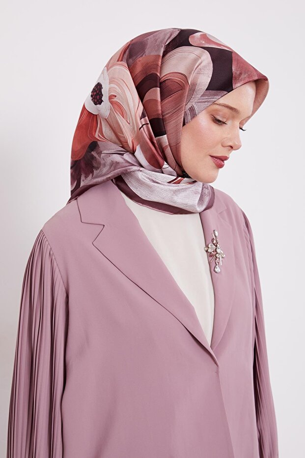 Rose Violet Pattern Twill Silk Scarf - 2