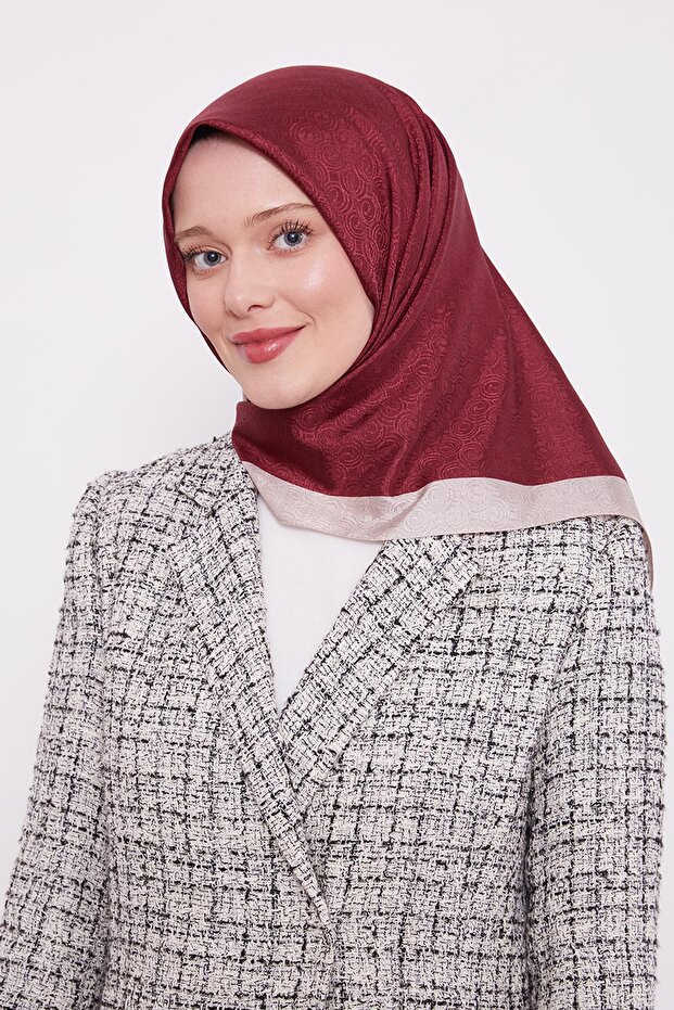 Vişne Halka Desen Monogram Eşarp - 3