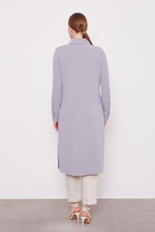 تونيك مطبوع بنمط زهرة الحجر الرمادي - 5