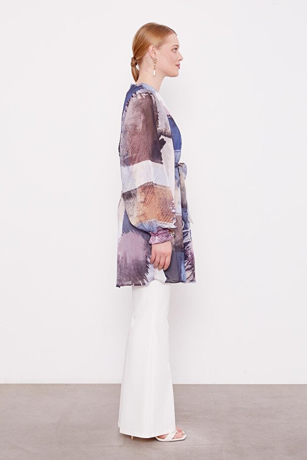 Indigo Mixed Brush Pattern Chiffon Tunic - 3