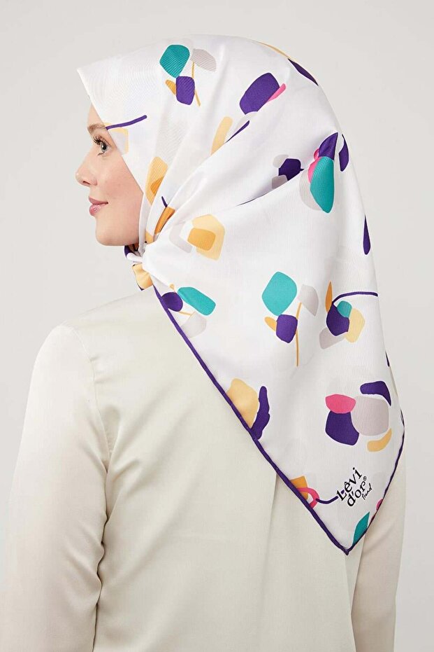 Eșarfă din twill cu model asimetric violet - 3