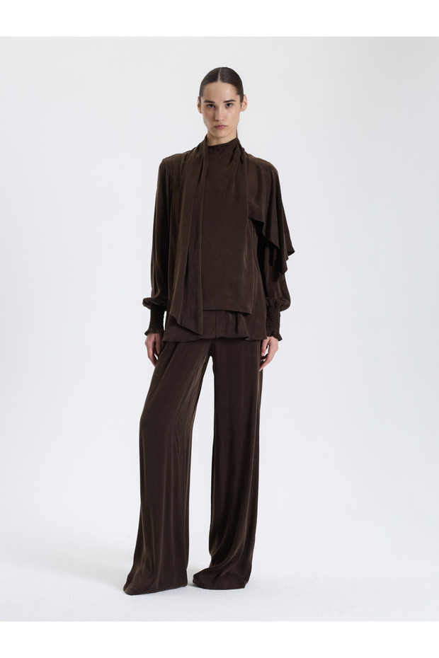 Brown Blouse with Scarf Detail
