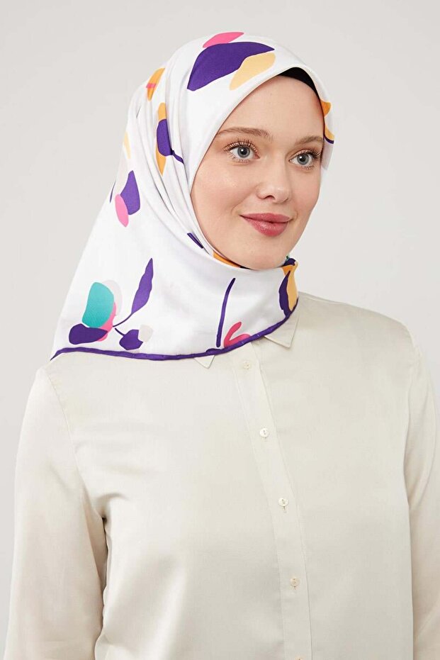 Eșarfă din twill cu model asimetric violet - 2
