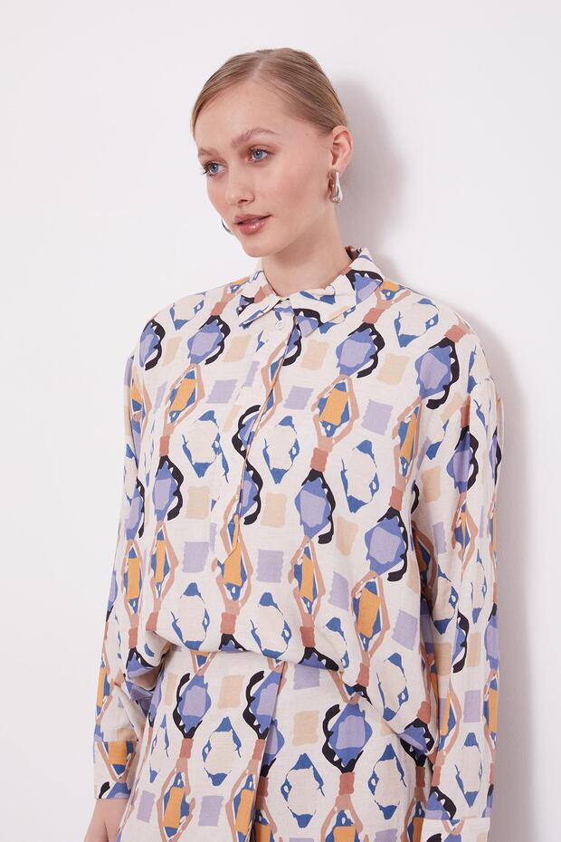 طقم تونيك بنمط هندسي من إنديجو - 4