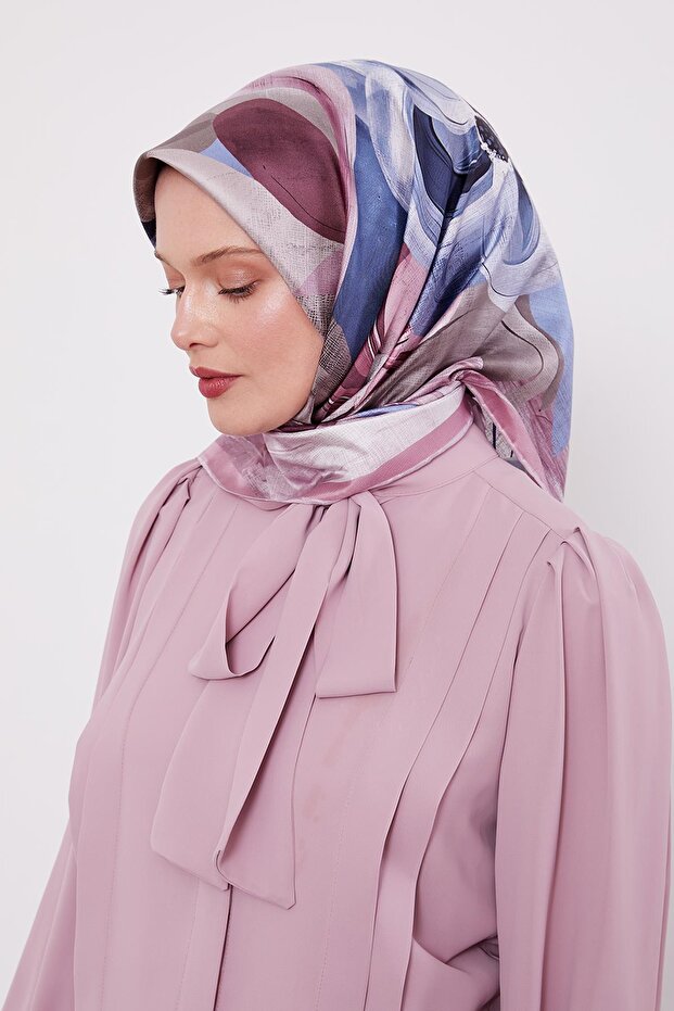 Pink Violet Pattern Twill Silk Scarf - 2