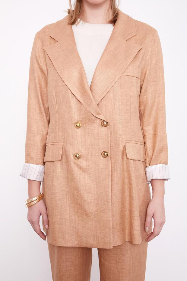 Camel Self-Patterned Snap Closure Jacket Set - 6