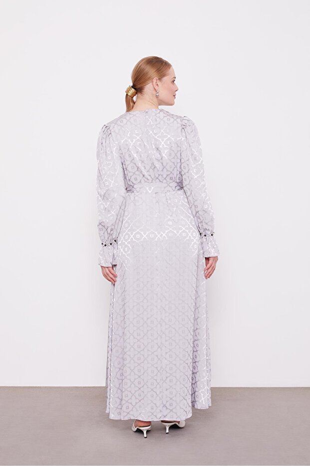 Gri Yonca Desen Elbise - 6