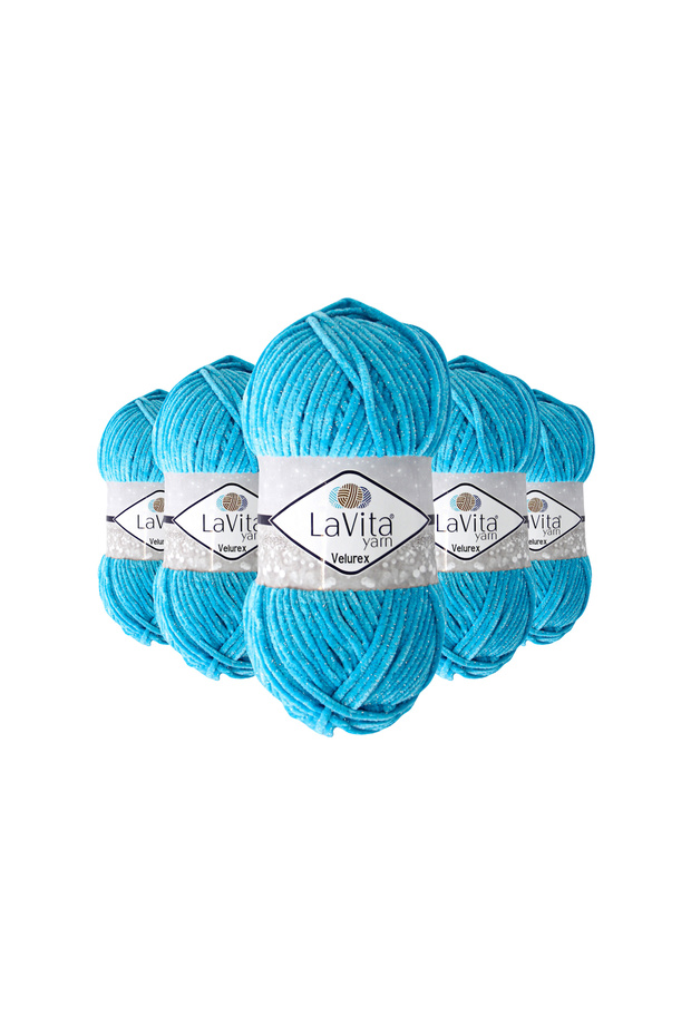 Velurex Lurex Hand Knitting Yarn 90% Polyester 10% Lurex 500Gr 5 Pieces (5801 Turquoise)