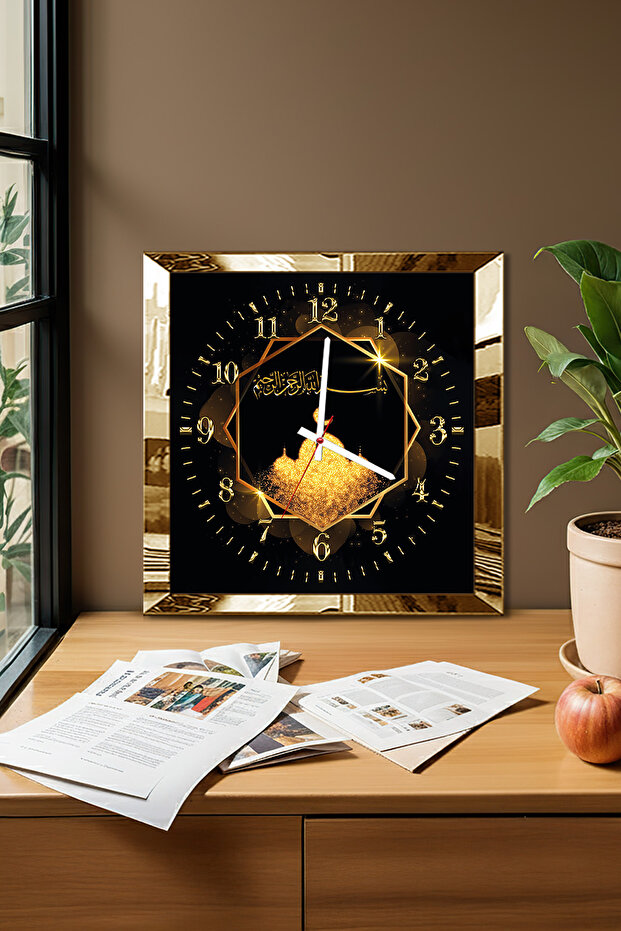 Gold Framed Golden Moment of Time Themed Decorative Mdf Wall Clock