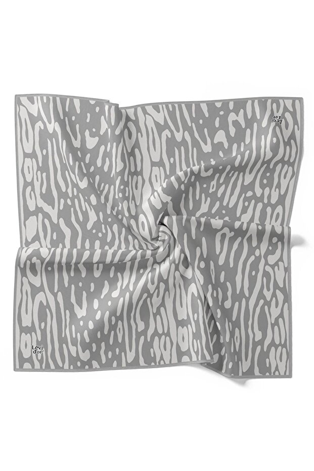 Gray Leopard Pattern Twill Silk Scarf - 4