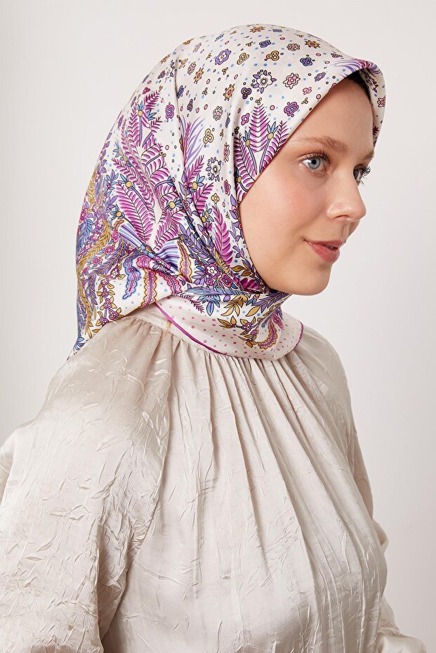 وشاح حريري بنمط أوراق البنفسج - 2