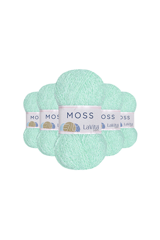 Moss Feather Hand Knitting Yarn 45% Polyamide 55% Premium Acrylic 500Gr 5 Pcs (0026 Mint)