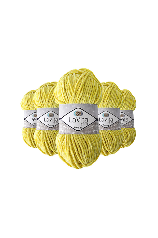 Velurex Glitter Hand Knitting Yarn 90% Polyester 10% Lurex 500Gr 5 Pcs (2026 K. Yellow)