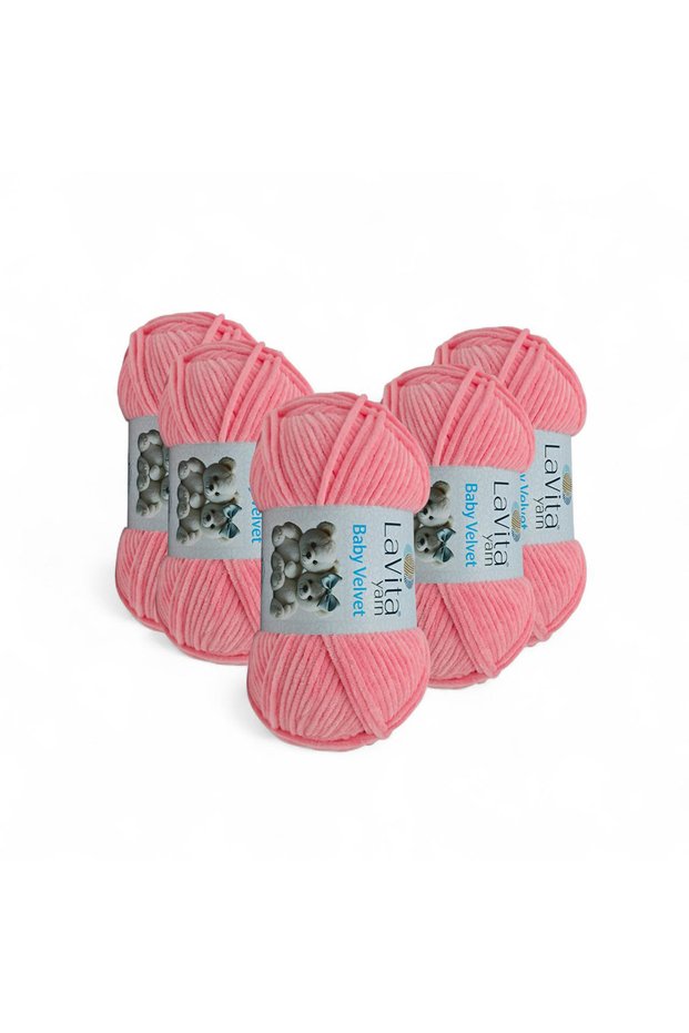 Baby Velvet Velvet Hand Knitting Yarn 100% Polyester 500Gr 5 Pcs (4159 Pink)