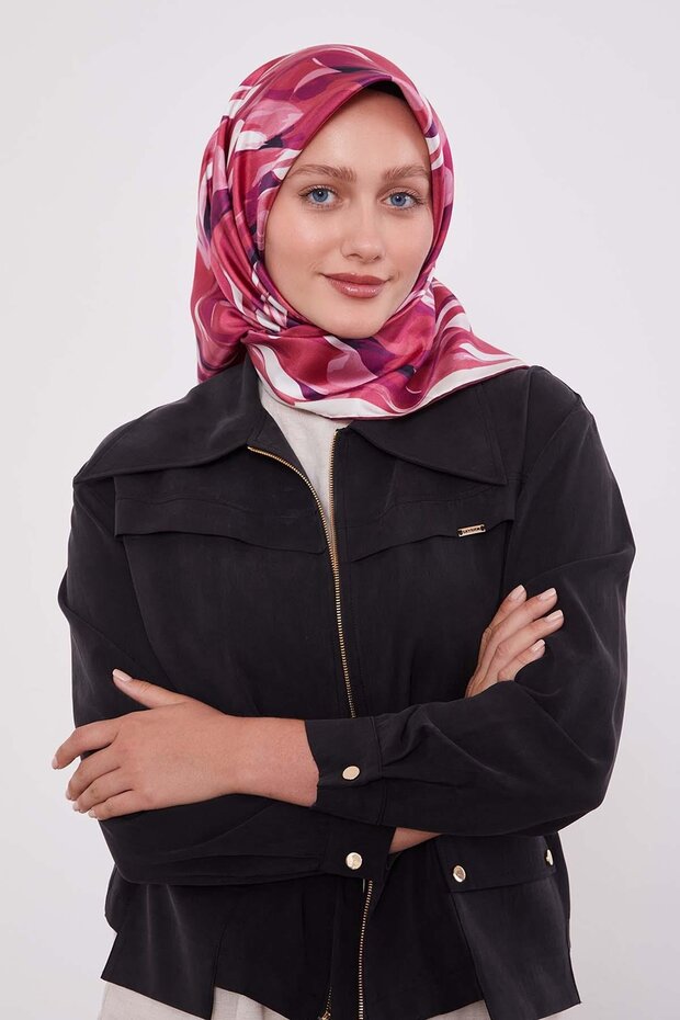 وشاح حريري منقوش بنمط فوشيا إبرولي - 3