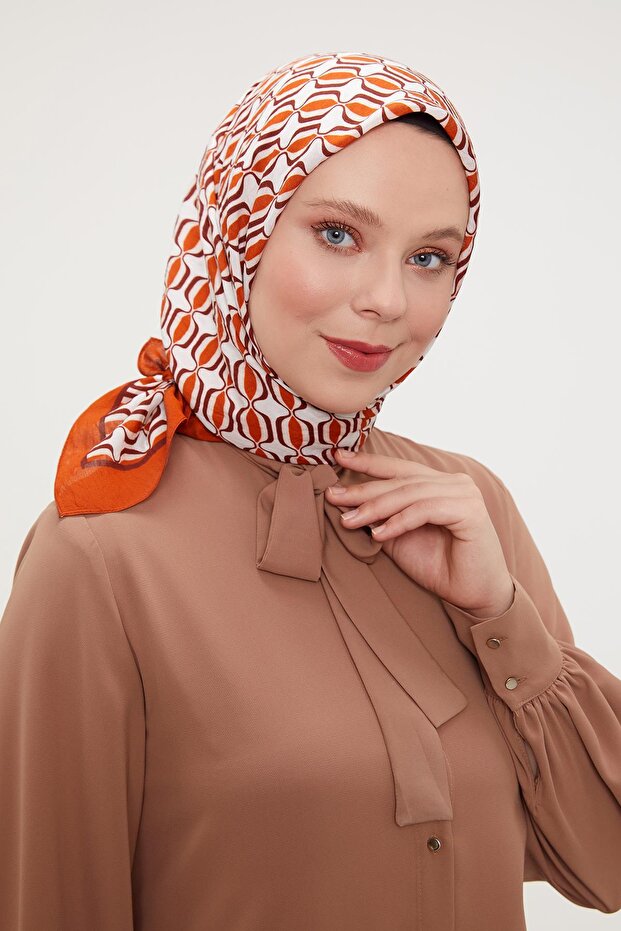Orange Ellipse Pattern Modal Silk Scarf - 3