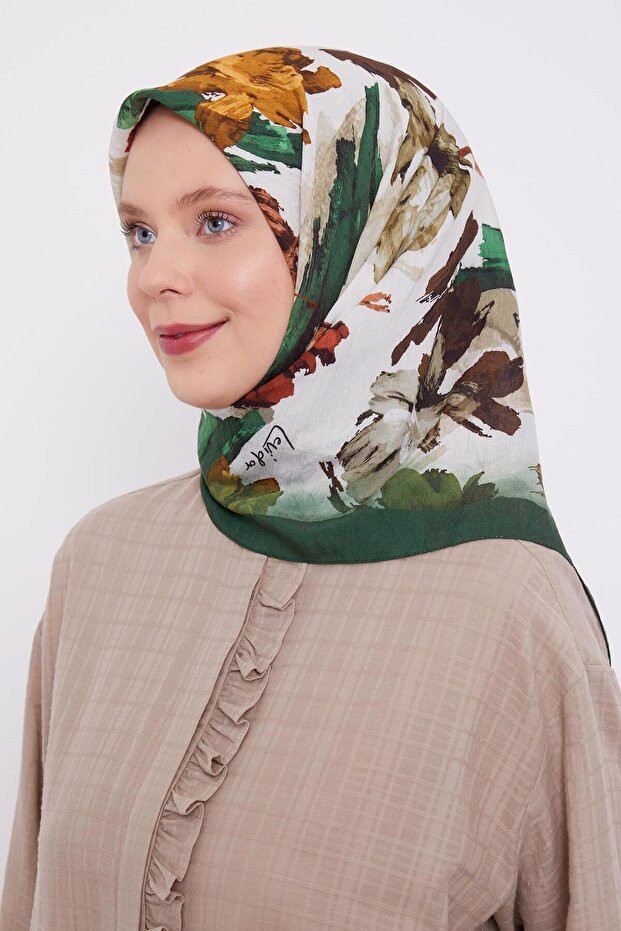 Zümrüt Soyut Desen Modal İpek Eşarp - 1