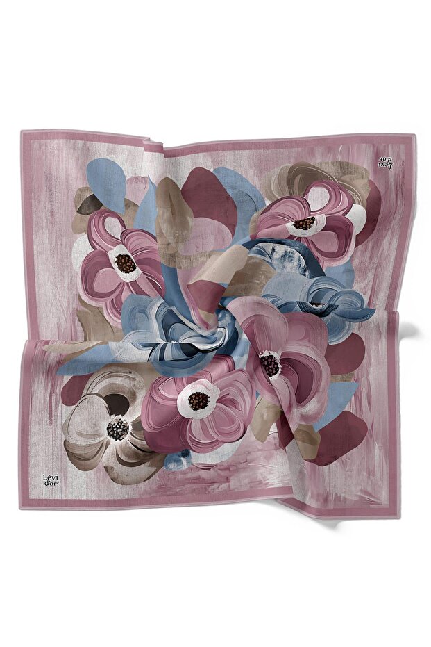 Pink Violet Pattern Twill Silk Scarf - 4