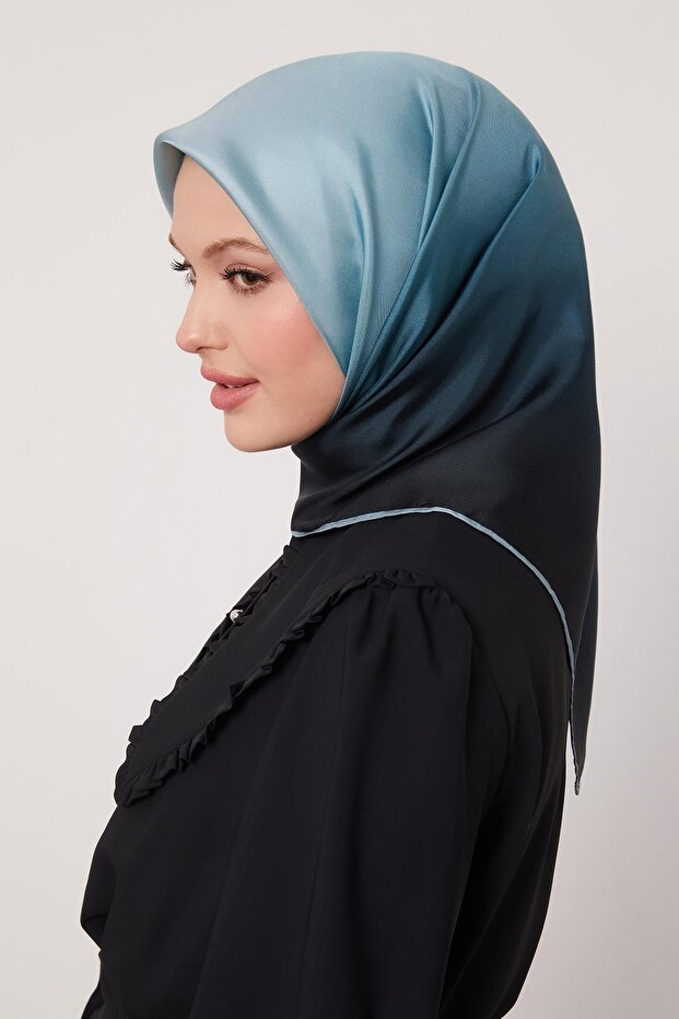 Turquoise Transitional Twill Silk Scarf - 1