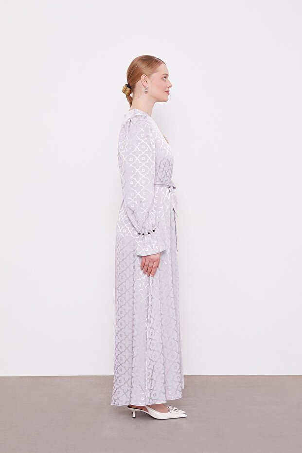 Gri Yonca Desen Elbise - 2