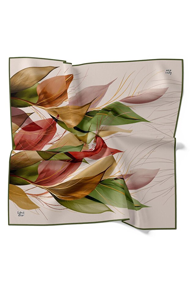 وشاح حريري منسوج بنمط أوراق الشجر الرفيعة باللون الأخضر - 4