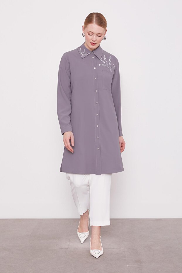 Antrasit Taş Baskılı Tunik - 2