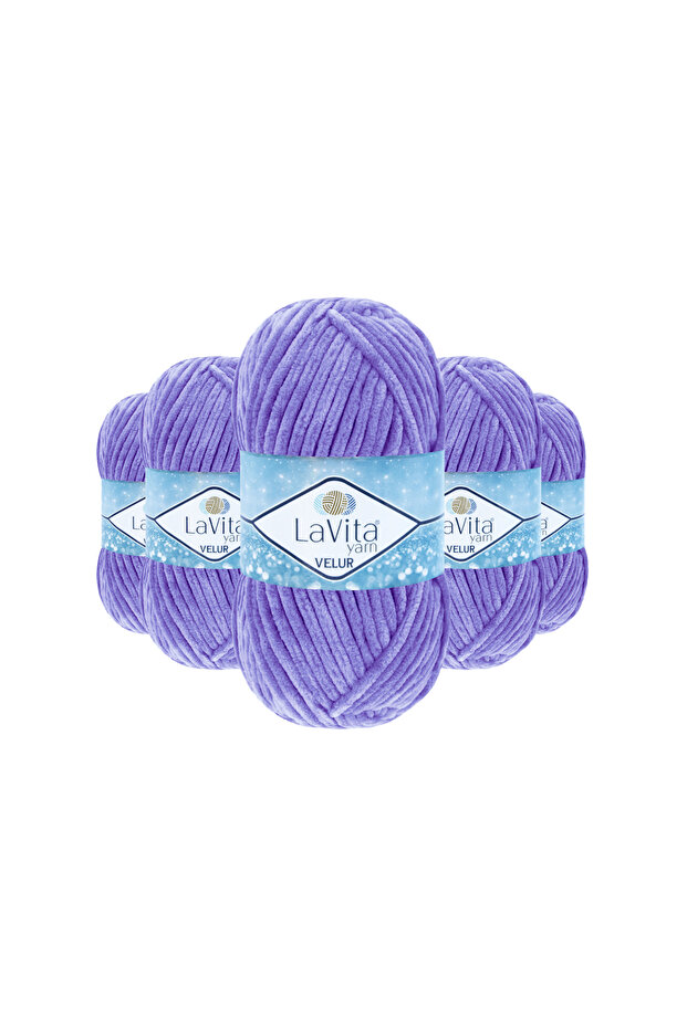 Velur Velvet Hand Knitting Yarn 100% Polyester 500Gr 5 Pcs (4150 Dark Lila)