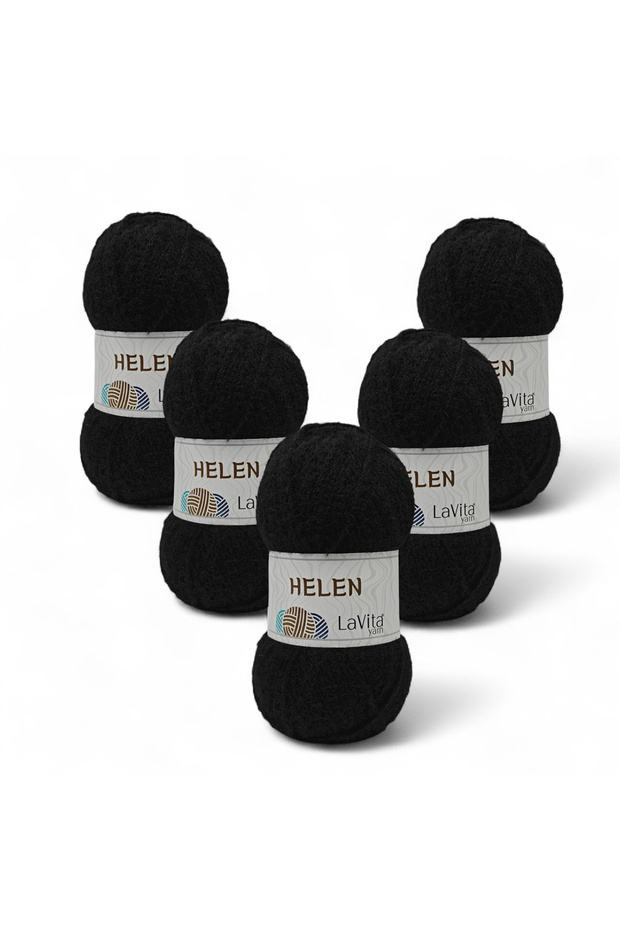 Helen Hand Knitting Yarn 100% Exclusive Polyamide 500Gr 5 Pcs (9500 Black)