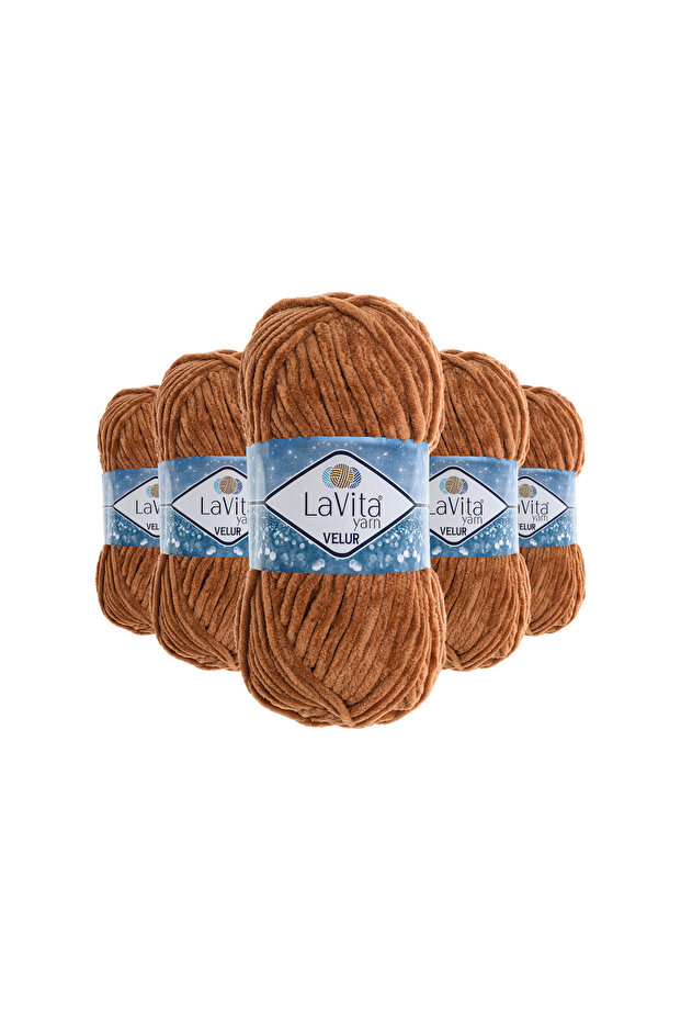 Velur Velvet Hand Knitting Yarn 100% Polyester 500Gr 5 Pcs (7211 S.Brown)