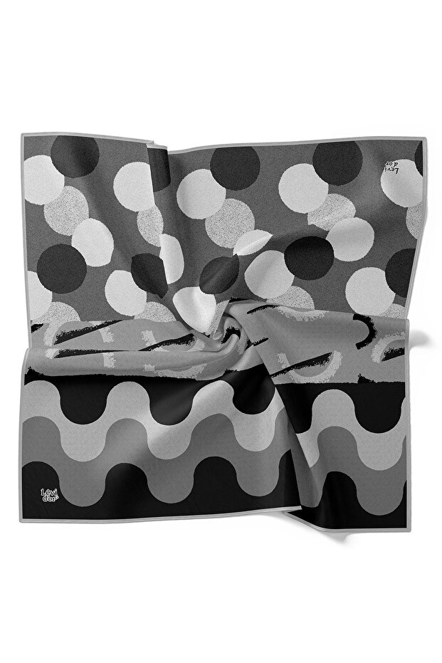 وشاح حريري بنمط دائري رمادي اللون - 4