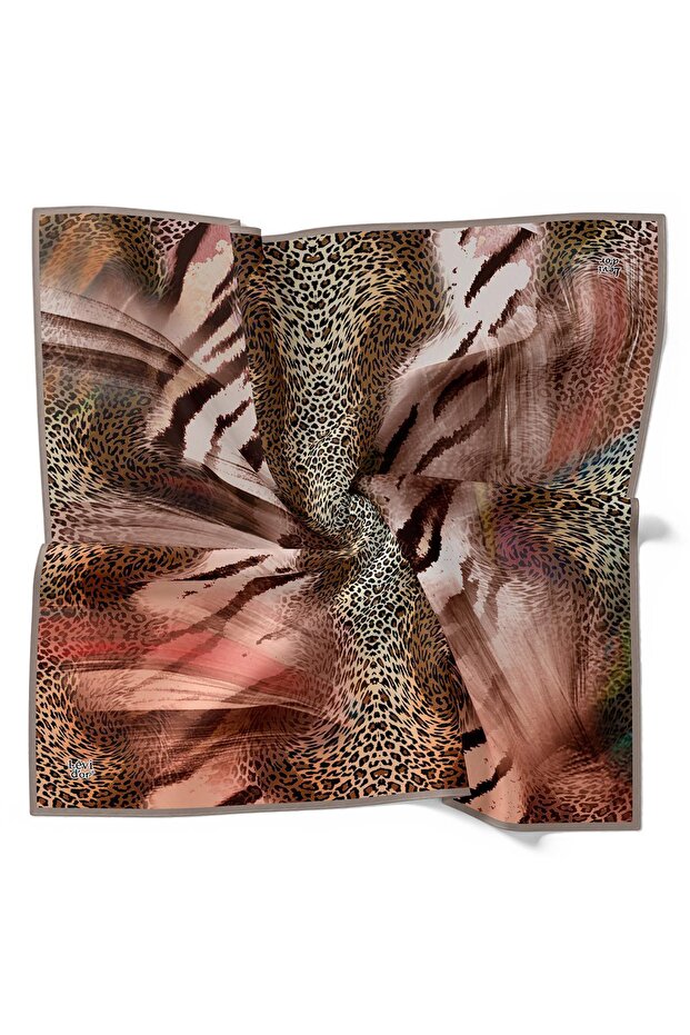 Gray Mixed Leopard Pattern Twill Silk Scarf