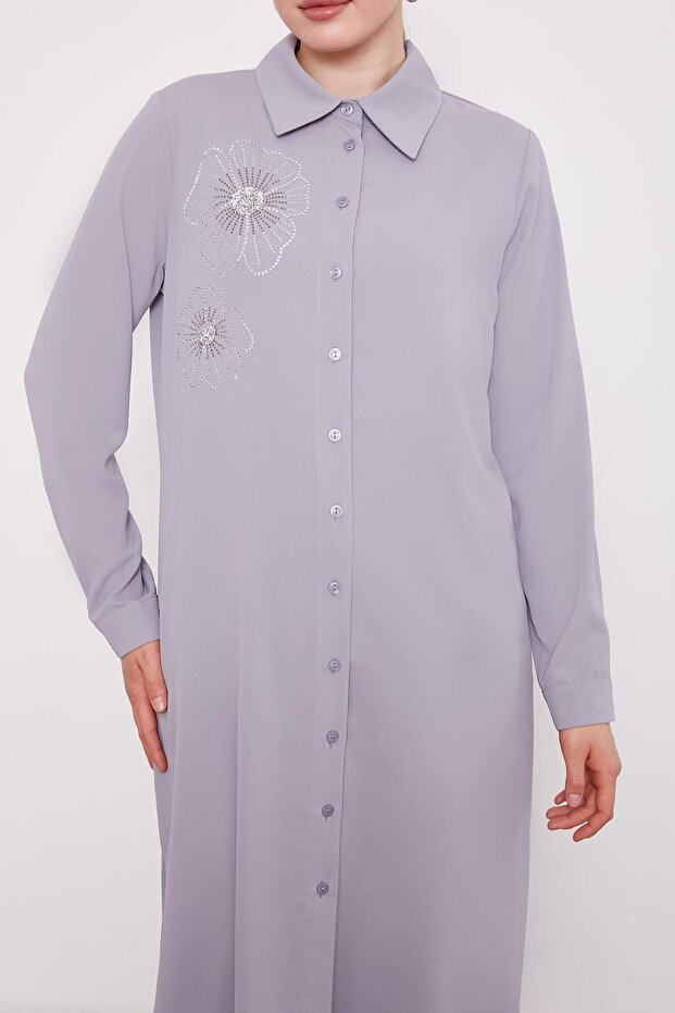 تونيك مطبوع بنمط زهرة الحجر الرمادي - 4