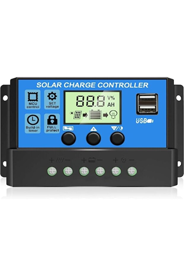 Solar Charge Controller 30A 3in1, Intelligent Regulator with Dual USB Port, 12V/24V, Automatic PWM P - 1