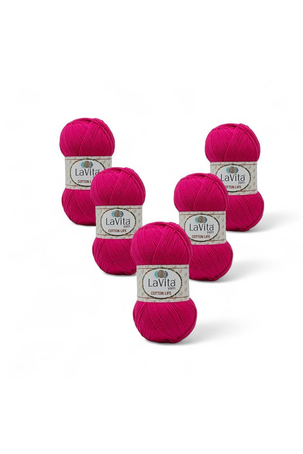 Cotton Life Hand Knitting Yarn 50% Cotton 50% Acrylic 500Gr 5 Pcs (4117 Fuchia)