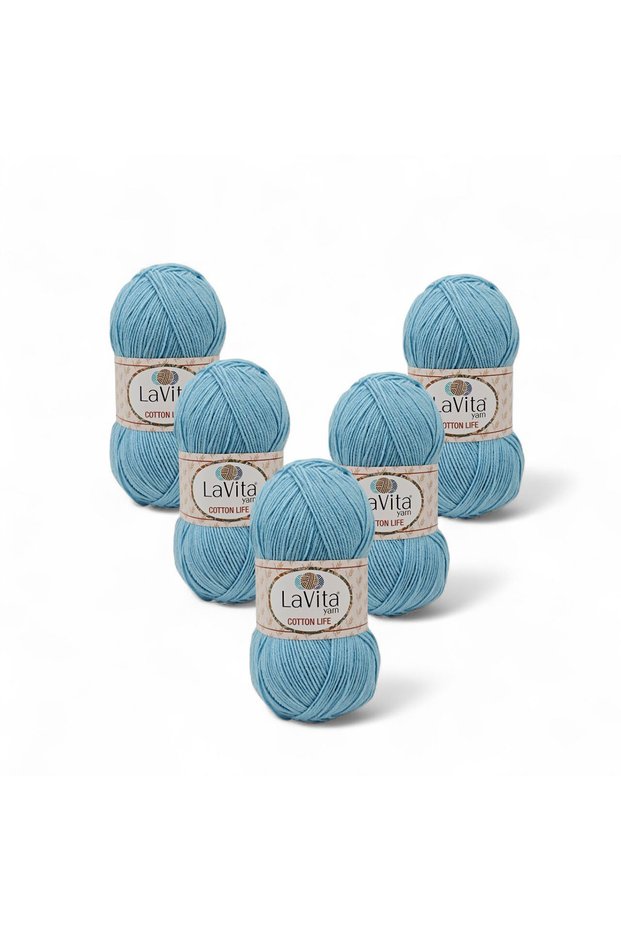 Cotton Life Hand Knitting Yarn 50% Cotton 50% Acrylic 500Gr 5 Pcs (5315 Blue)