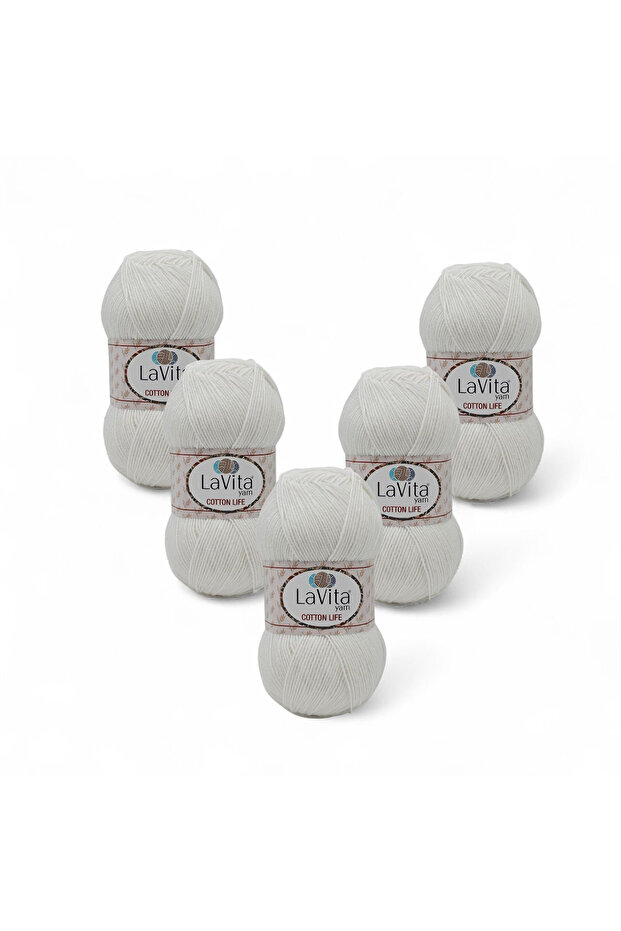 Cotton Life Hand Knitting Yarn 50% Cotton 50% Acrylic 500Gr 5 Pcs (1002 Opti̇k)