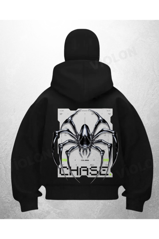 سترة شيرت سوداء مطبوعة من Chase Spider بتصميم قناع الثلج الساموراي