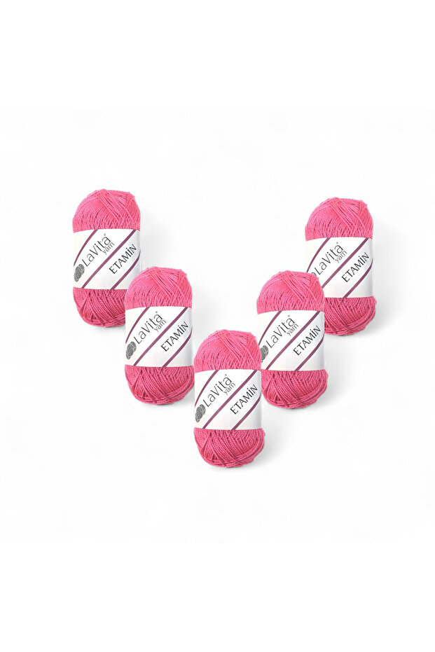 Etamine Hand Knitting Yarn 100% Acrylic 150Gr 5 Pcs (0013 Pink)