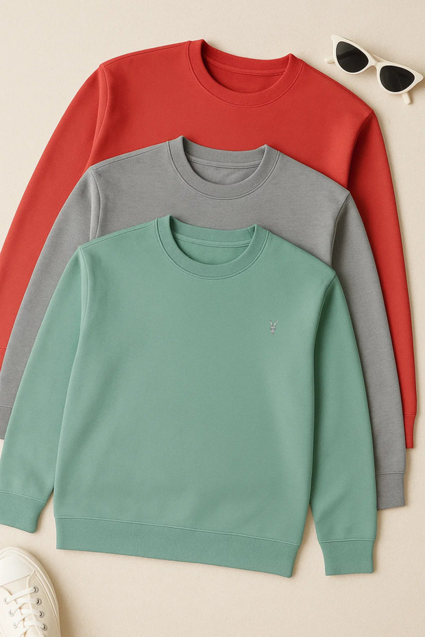 Erkek Uzun Kollu Basic Salaş 3 Lü Swetshirt - 1