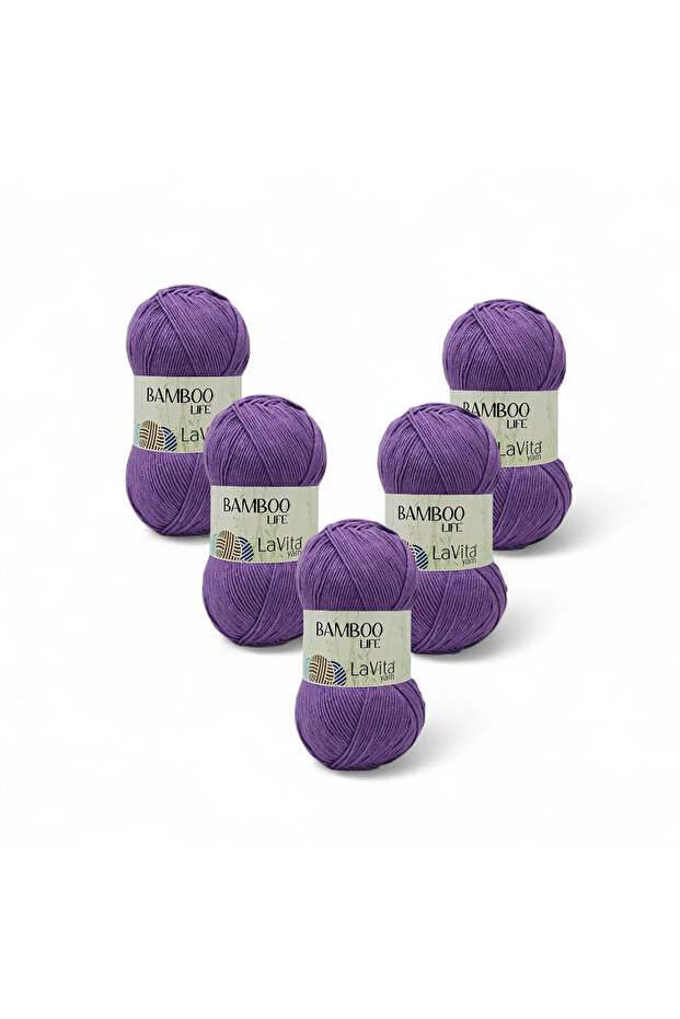 Bamboo Life Hand Knitting Yarn 50% Bamboo 50% Acrylic 500Gr 5 Pcs (4164 Purple)