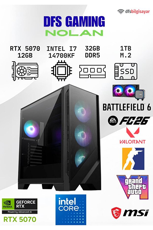 DFS GAMING NOLAN INTEL I7 14700KF-B760M WIFI-RTX 5070 12GB-32GB DDR5 RAM-1TB M.2 SSD-OYUNCU BİLGİSAY - 1
