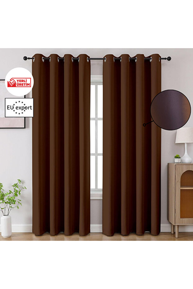 Bitter Brown Color Rustic Eyelet Blackout Frequent Pleated Ring Rustic Blackout Sunshade Blackout