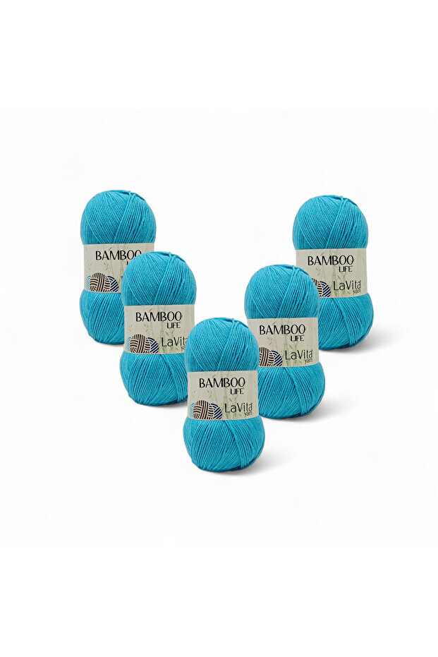 Bamboo Life Hand Knitting Yarn 50% Bamboo 50% Acrylic 500Gr 5 Pieces (5317 Turquoise)