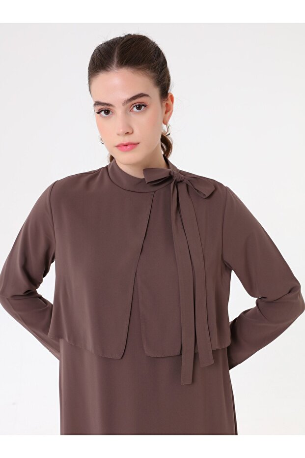 Tesettür Elbise - Vizon - - 4