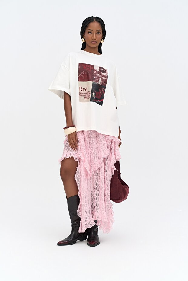 Mireya Asymmetrical Pink Lace Skirt